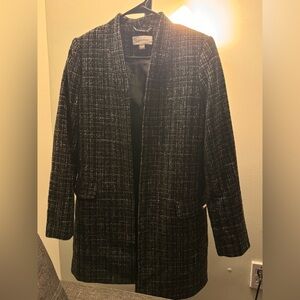 Calvin Klein Womens Tweed Open Front Blazer Black White